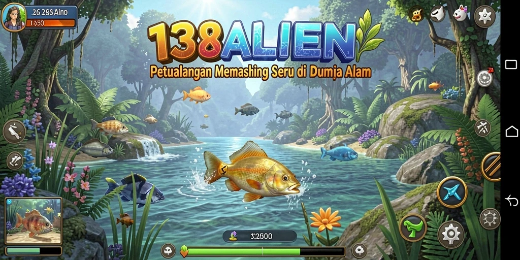 Tampilan gameplay seru saat memancing ikan di laut.