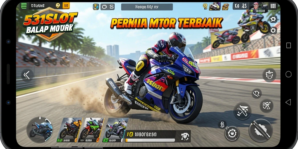 Gameplay mendebarkan dalam balap motor yang fantastis.