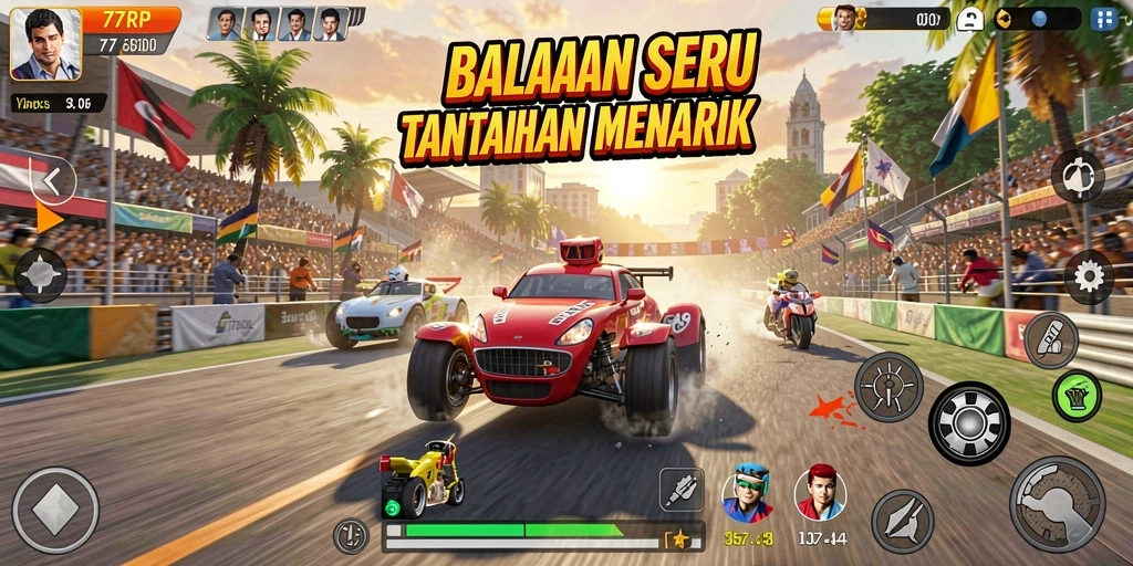 Tampilan gameplay Racing yang mendebarkan dan seru di 77RP.