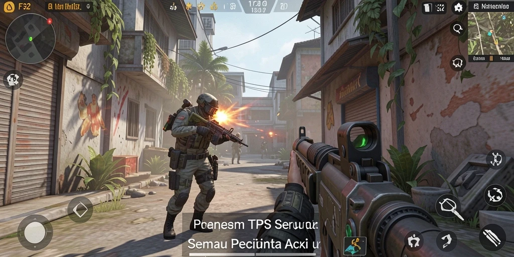 Screenshot gameplay F32 yang menunjukkan pertempuran intens dalam aksi TPS.