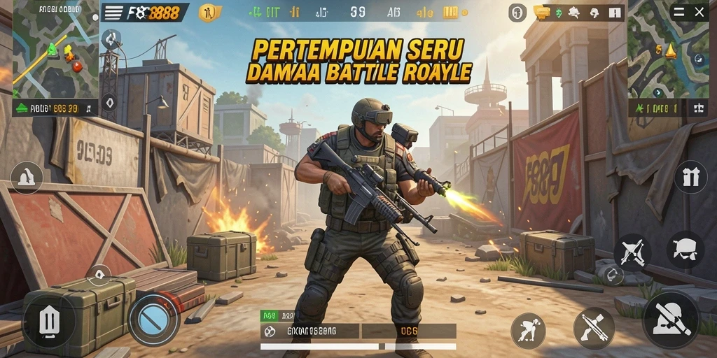 Screenshot menunjukkan aksi seru dalam bermain Battle Royale FC888.