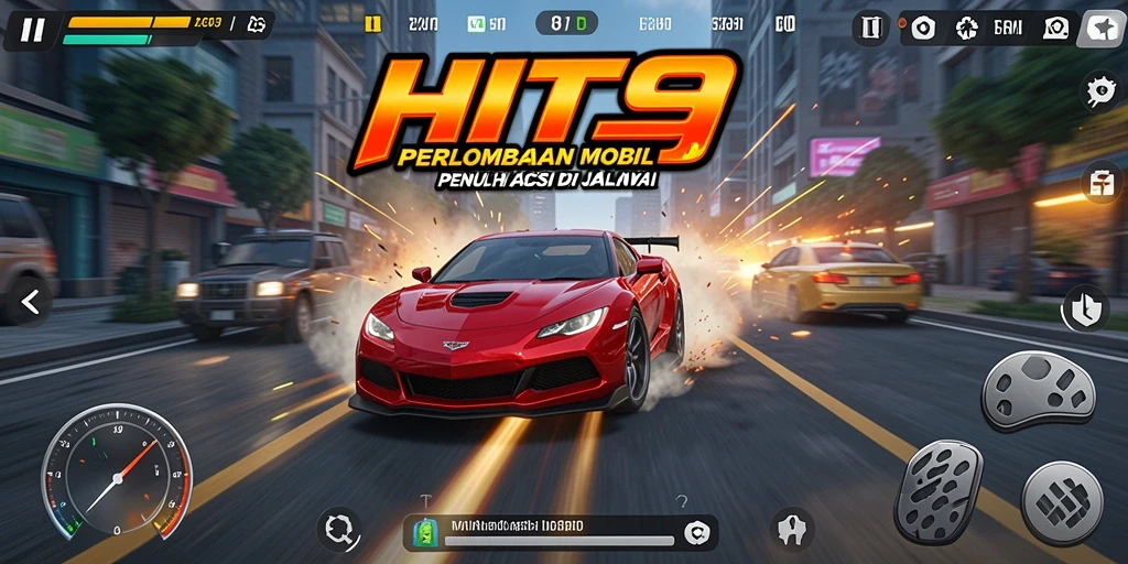 Tampilan gameplay HIT9 yang menegangkan dan penuh aksi balapan.