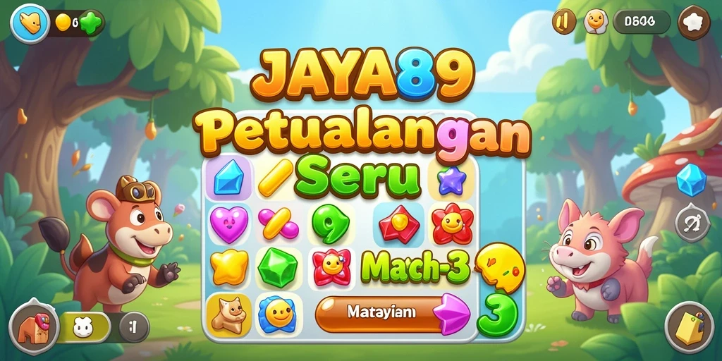 Screenshot gameplay JAYA89 dengan permata berwarna-warni yang di matched.