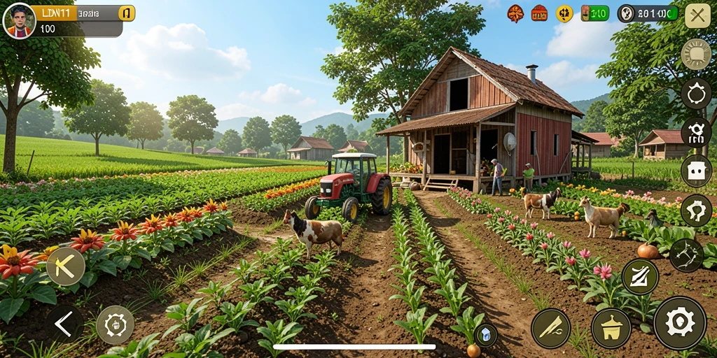 Tampilan gameplay LDN11 yang menampilkan keseruan bertani.