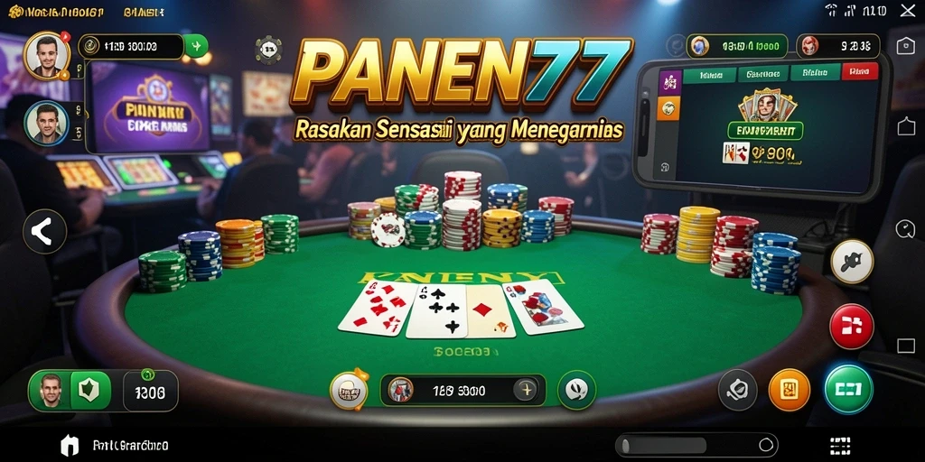 Screenshot utama PANEN77 menampilkan momen seru di meja poker.