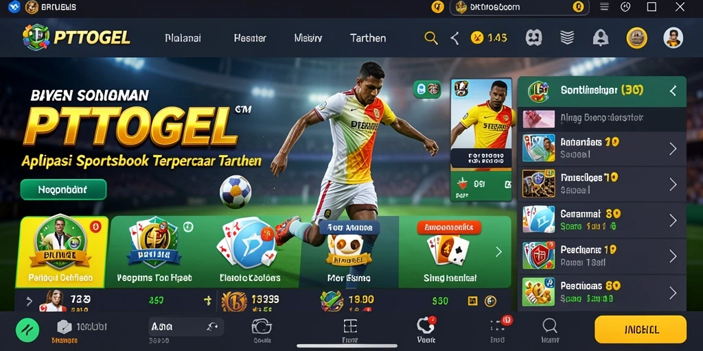 Tangkapan layar PTTOGEL menunjukkan antarmuka aplikasi Sportsbook yang menarik.