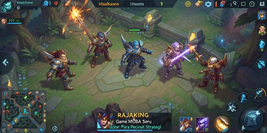 Screenshot utama menampilkan pertarungan seru dalam gameplay MOBA.