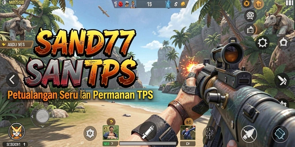 Tangkapan layar gameplay SAND77 menampilkan aksi tembak-menembak yang intens.