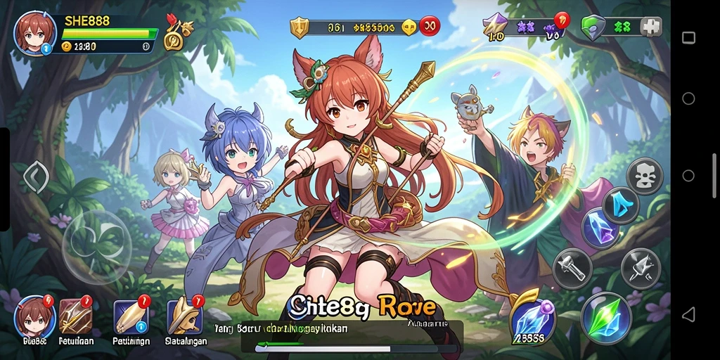 Tampilan gameplay anime yang mengasyikkan dan penuh warna.