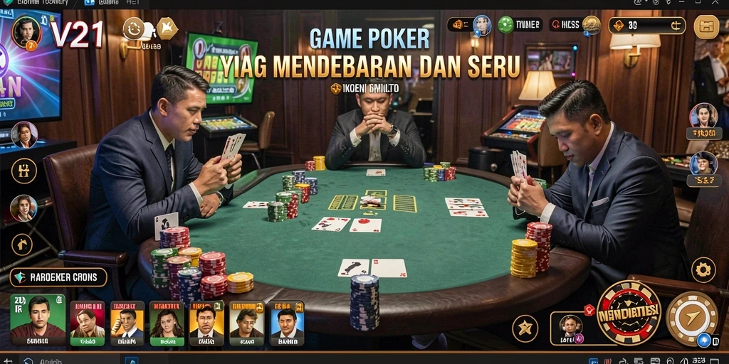 Tampilan gameplay Poker yang mendebarkan di V21.